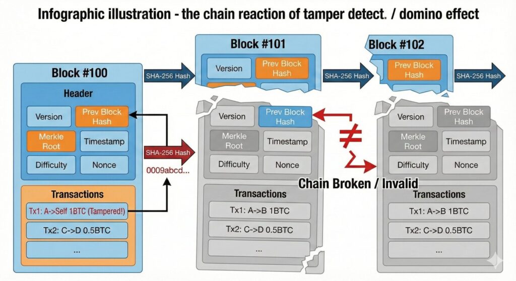 Blockchain tampering and validation process