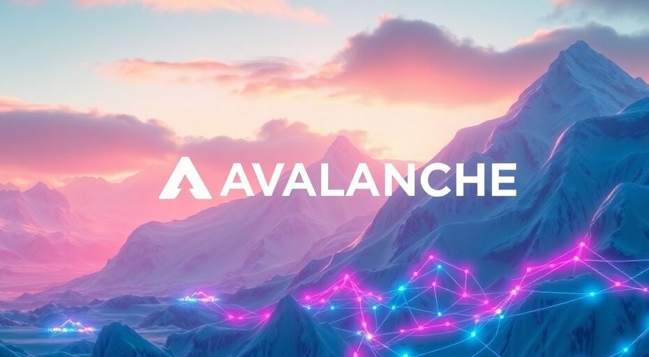 Futuristic icy landscape with vibrant digital network.