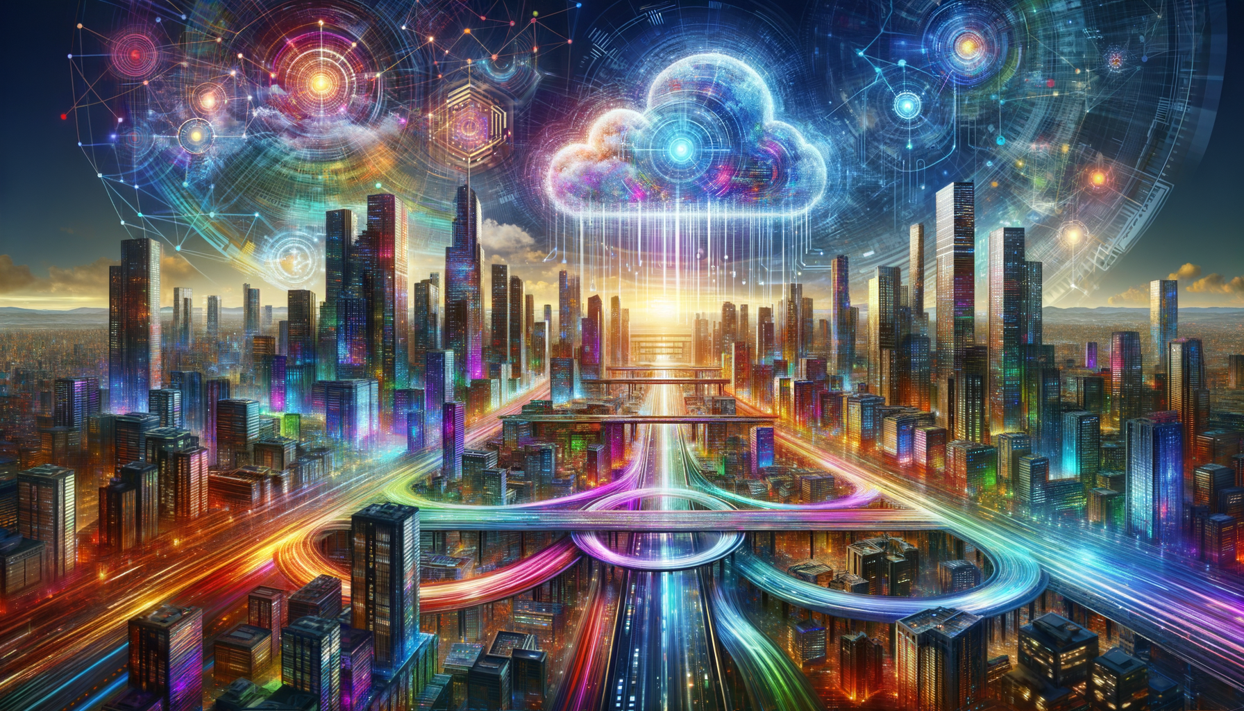 Eye-catching visual of cloud computing, AI, strategic planning and AI technology vibes