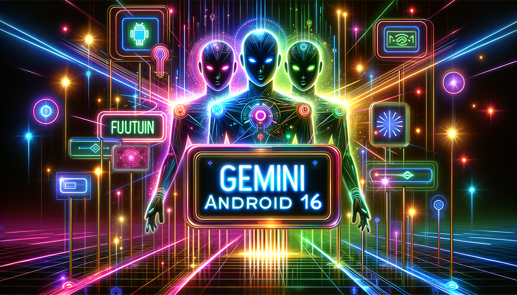 Eye-catching visual of Google I/O, Gemini, Android 16 and AI technology vibes