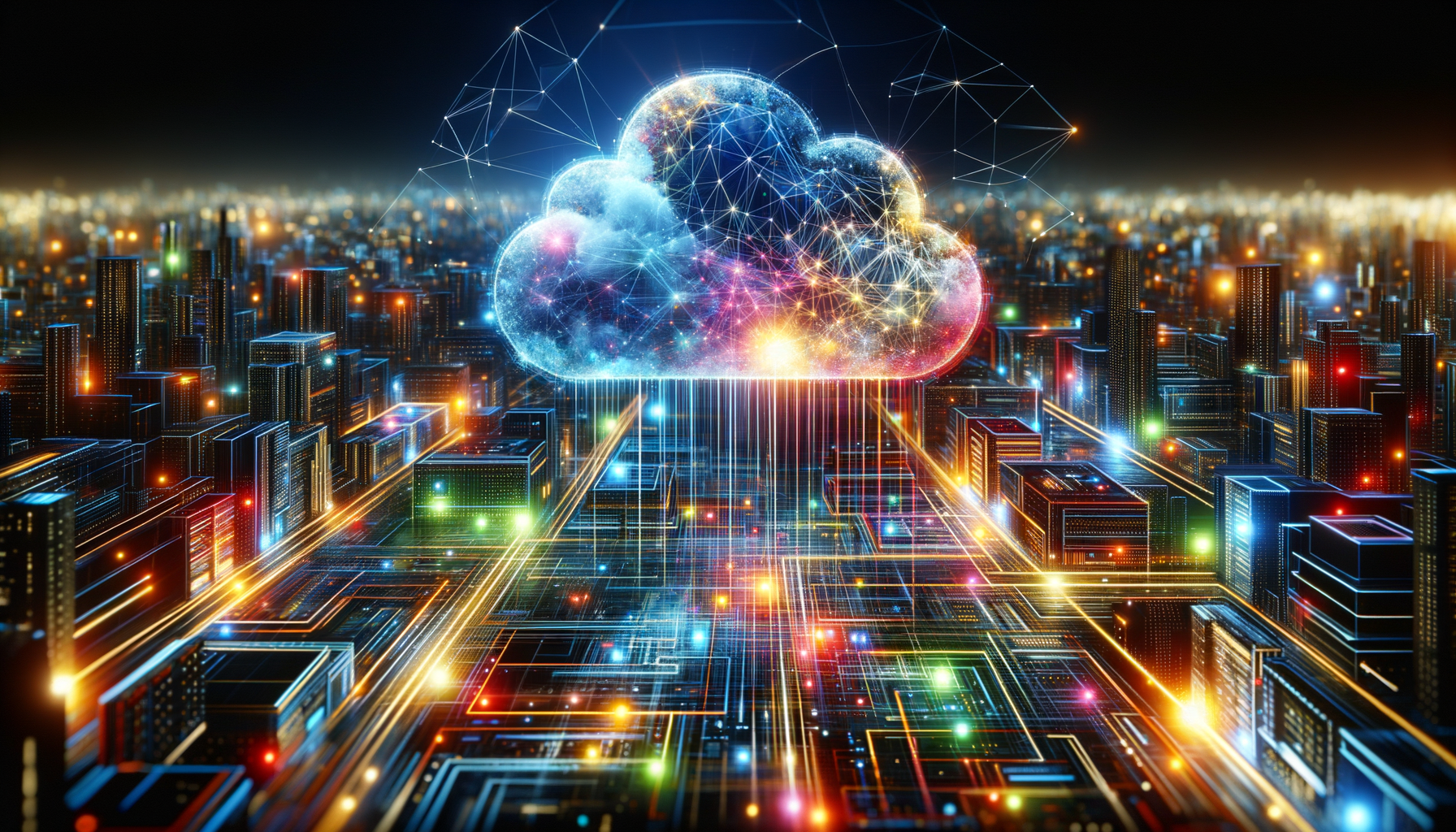 Eye-catching visual of cloud computing, cloud architecture, cloud training and AI technology vibes