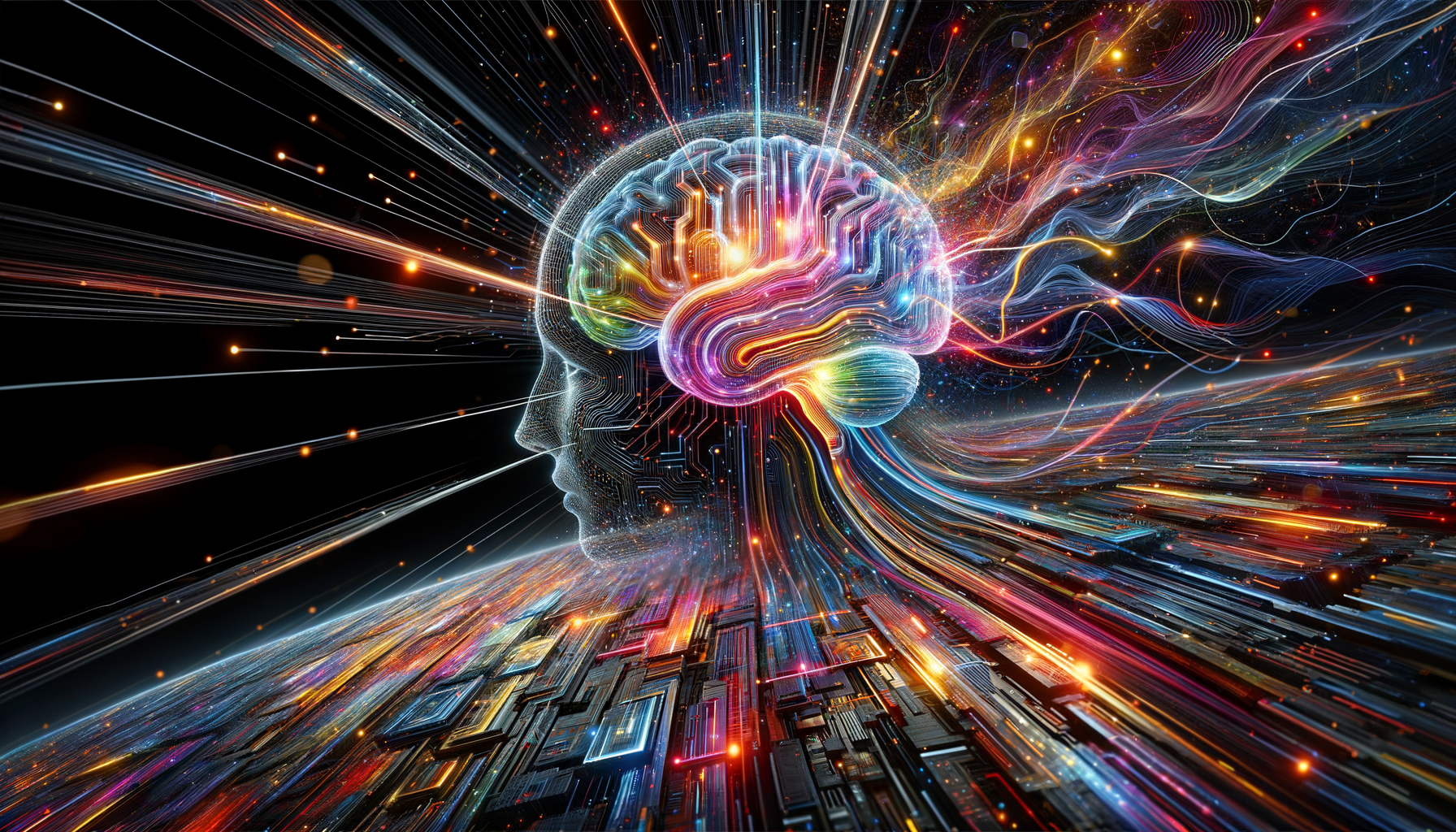 Eye-catching visual of large language models, AI-generated code, AI-assisted code reviews
and  AI technology vibes