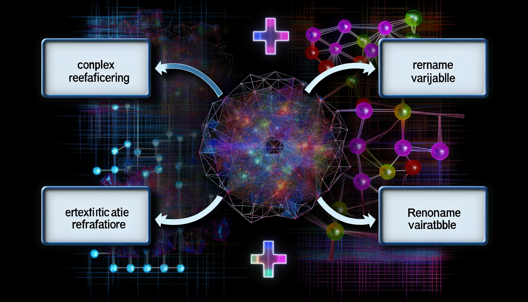 refactoring, Extract Method, Rename Variable
technology and  AI technology illustration
