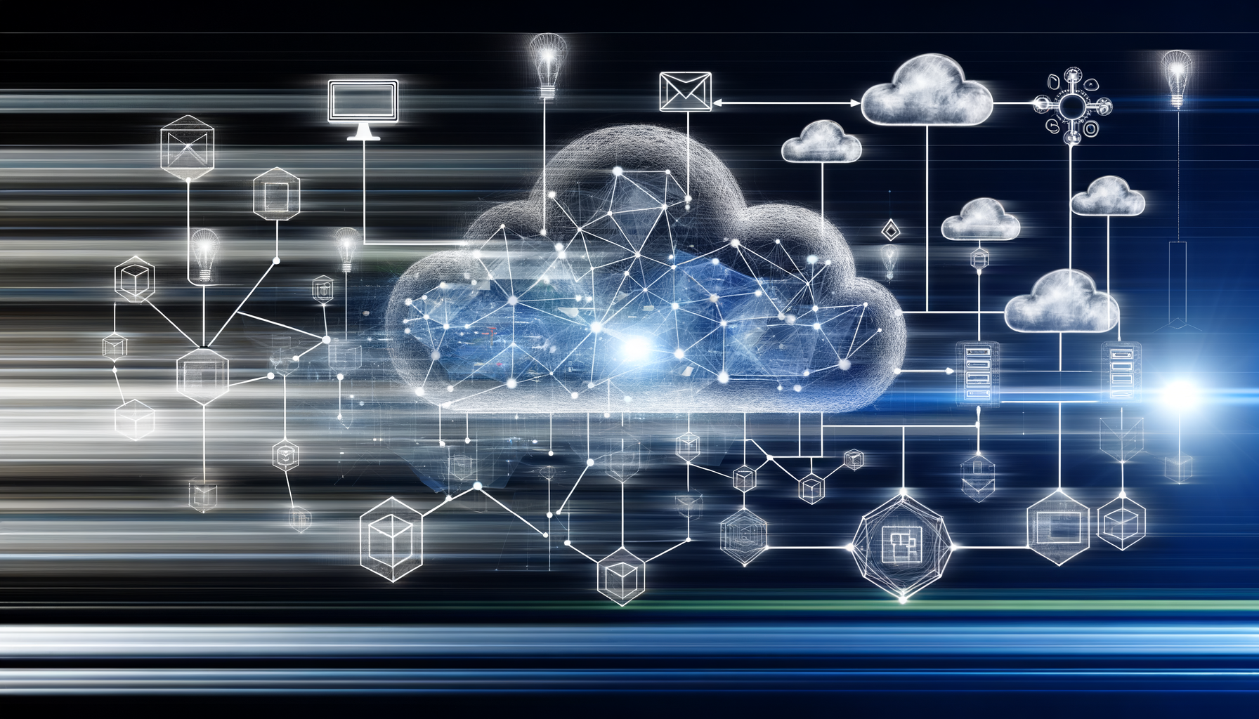 cloud computing, cloud architecture, cloud training technology and AI technology illustration