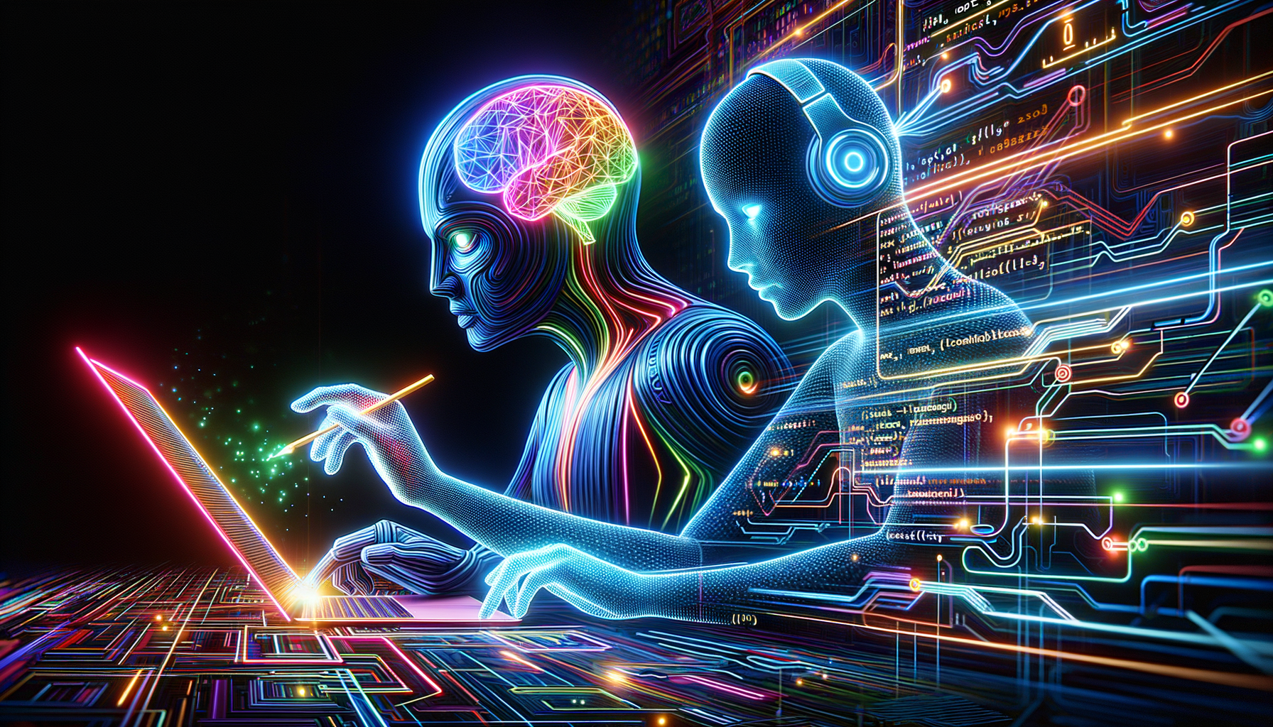 Eye-catching visual of LLMs, AI coding, ChatGPT and AI technology vibes