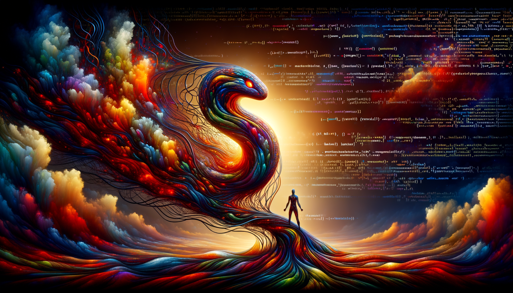 Eye-catching visual of Python 3.14, template strings, WebAssembly
and  AI technology vibes