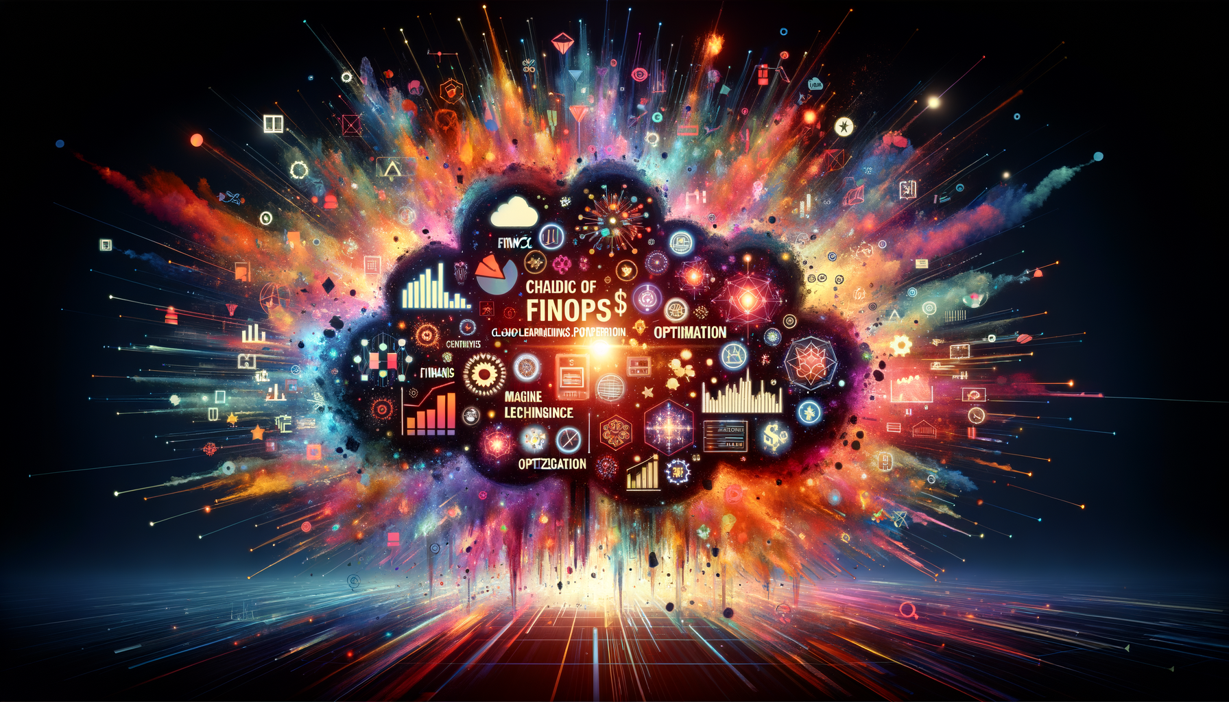 Eye-catching visual of cloud spending, finops, cloud cost optimization
and  AI technology vibes