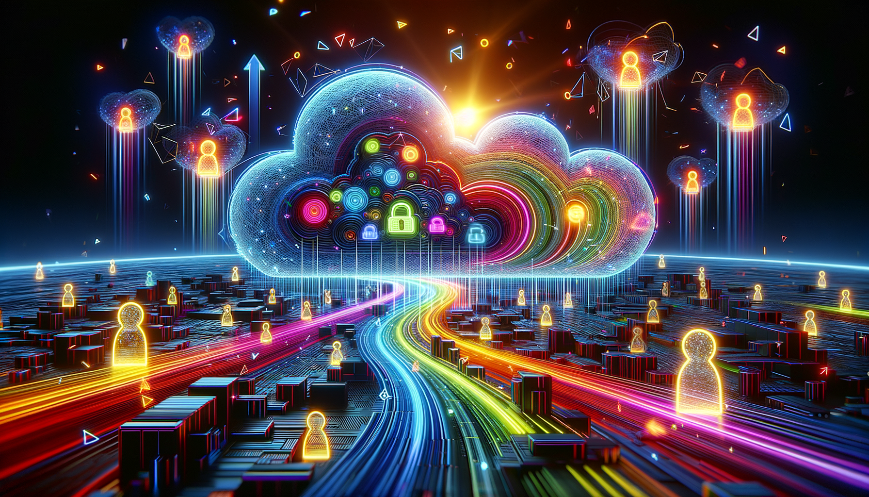 Eye-catching visual of cloud migration, cloud security, cloud costs
and  AI technology vibes