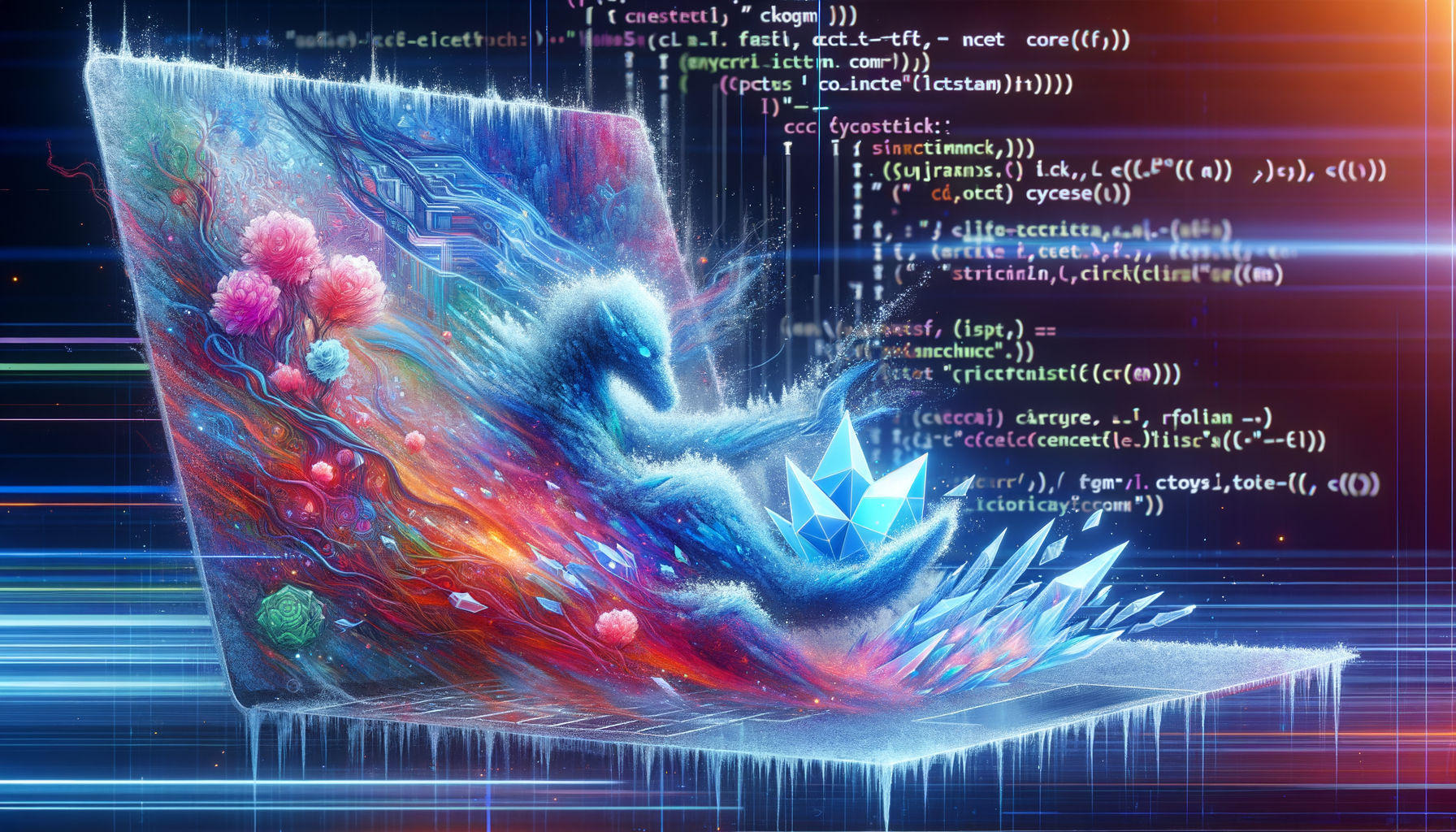 Eye-catching visual of frozen collections, C#, .NET Core
and  AI technology vibes