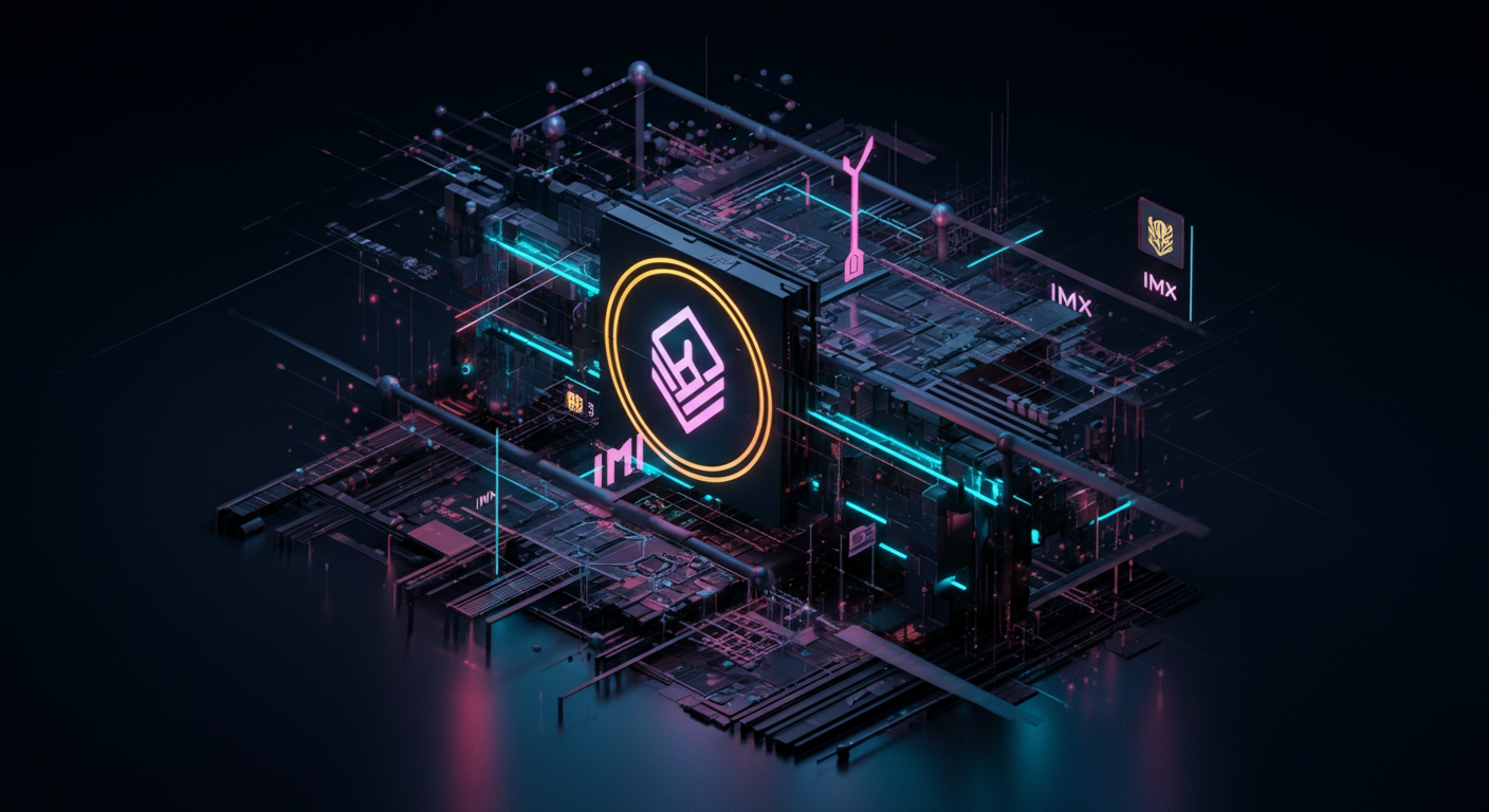 Immutable IMX technology and blockchain network illustration