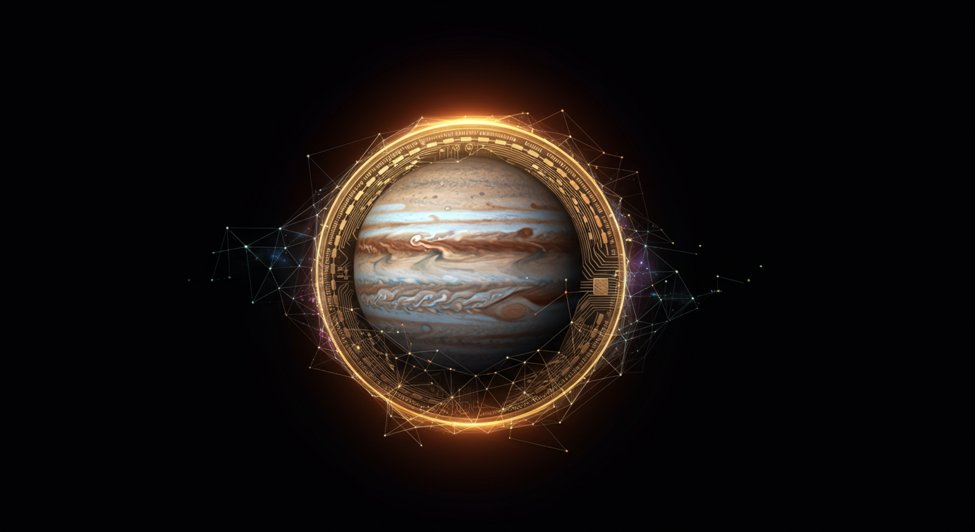 Jupiter JUP technology and blockchain network illustration