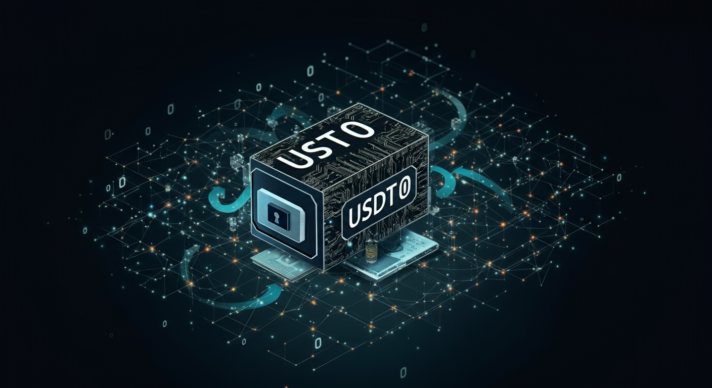 USDT0  technology and blockchain network illustration