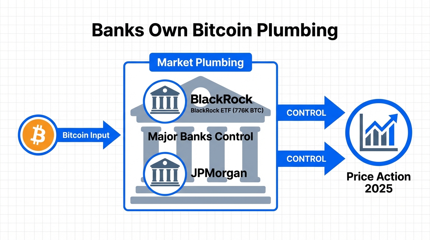 Diagram of Bitcoin market plumbing and bank influence