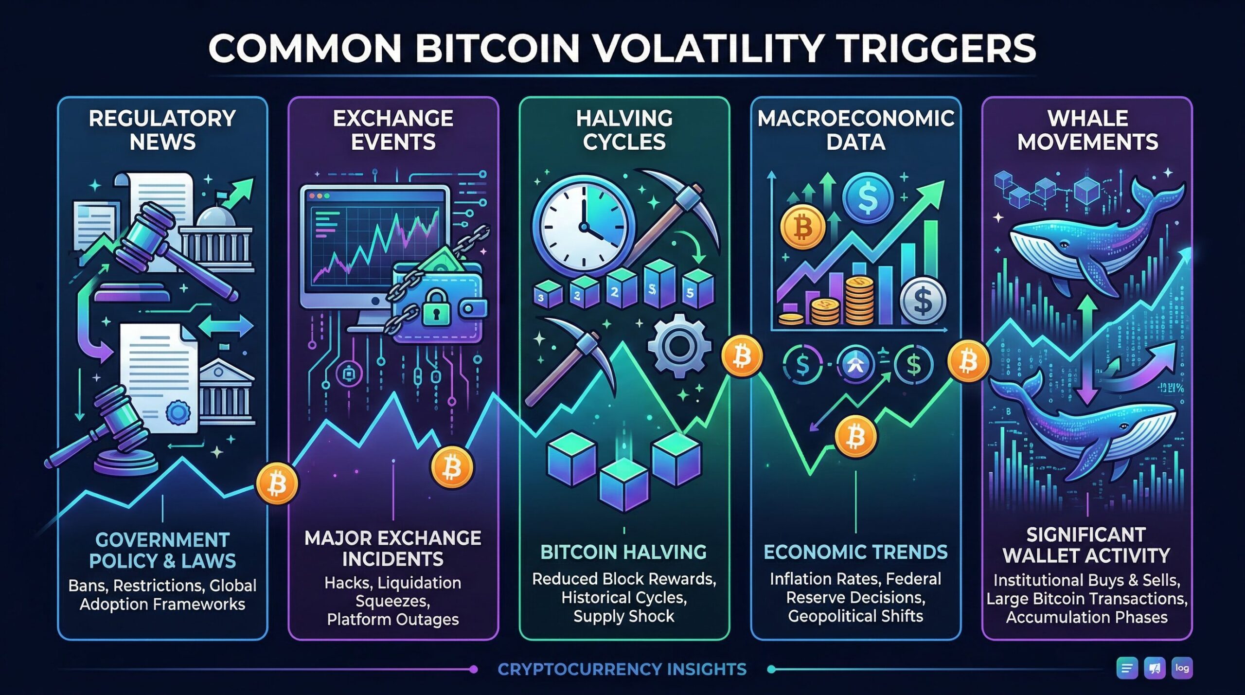 Infographic showing common Bitcoin volatility triggers